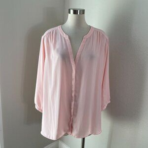 NYDJ Womens Plus 2X Pink V Neck Blouse Tunic Top Pleated Back